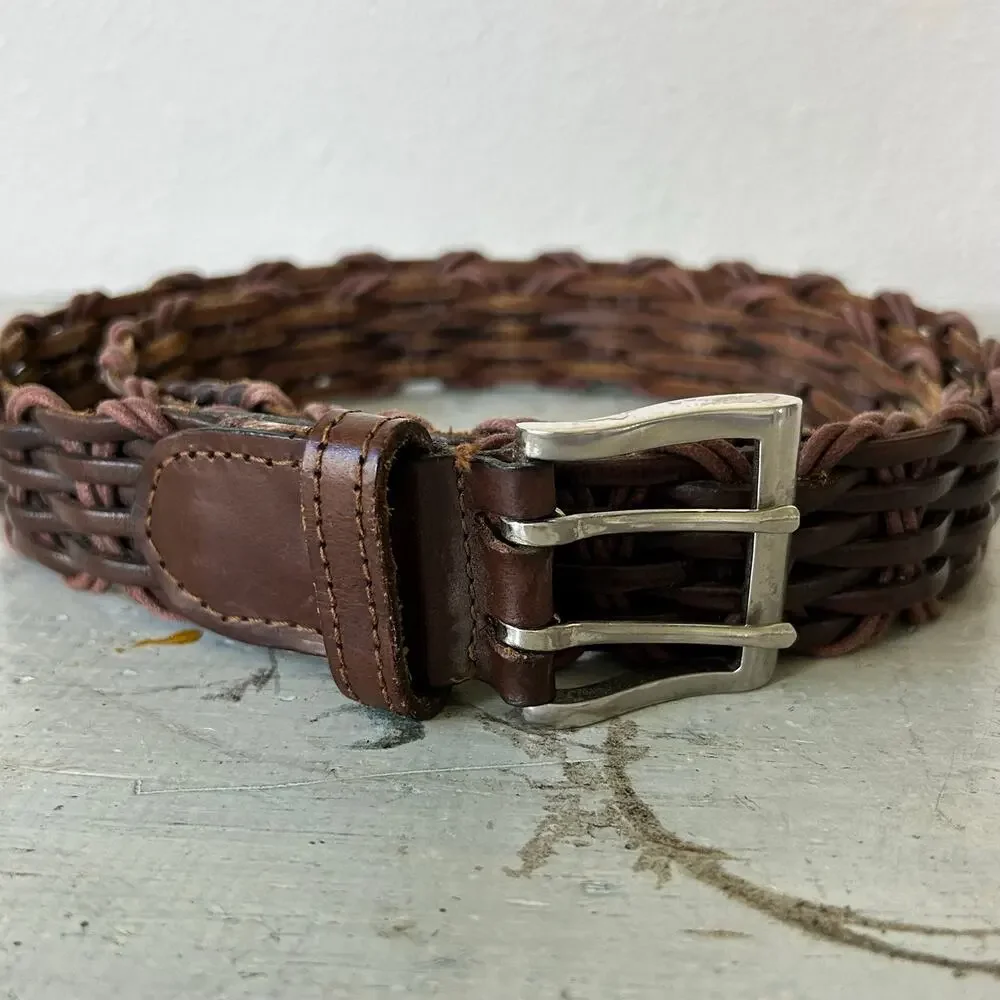 Vintage Leather Woven Braided Belt Brown Boho Western Indie 18/20 plus 2XL